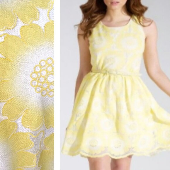Modcloth Dresses & Skirts - Modcloth Yumi Yellow Floral Lace Belted Sleeveless Summer Dress